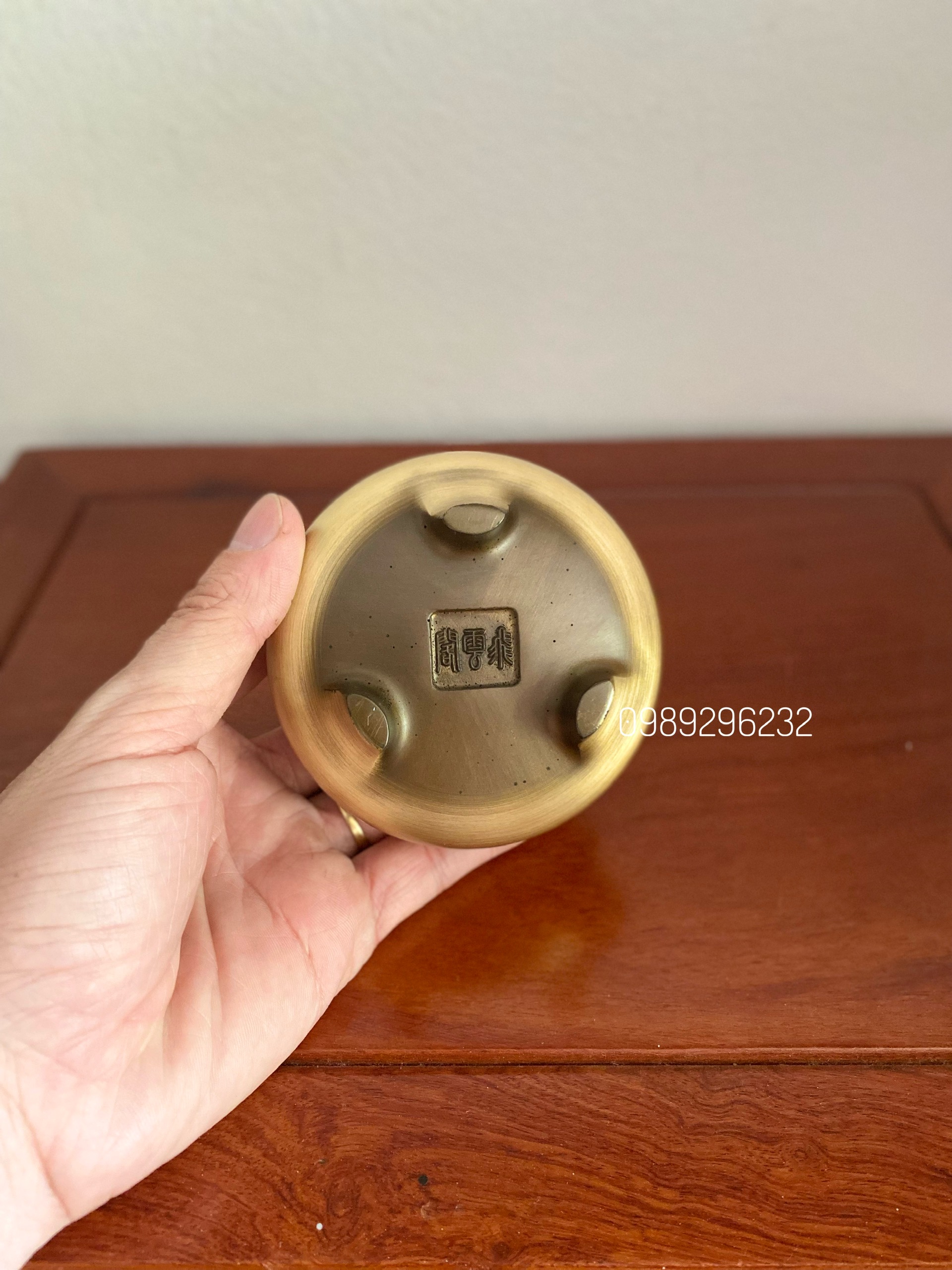 Lư xông trầm bằng đồng nguyên chất , nắp hình rồng Phượng