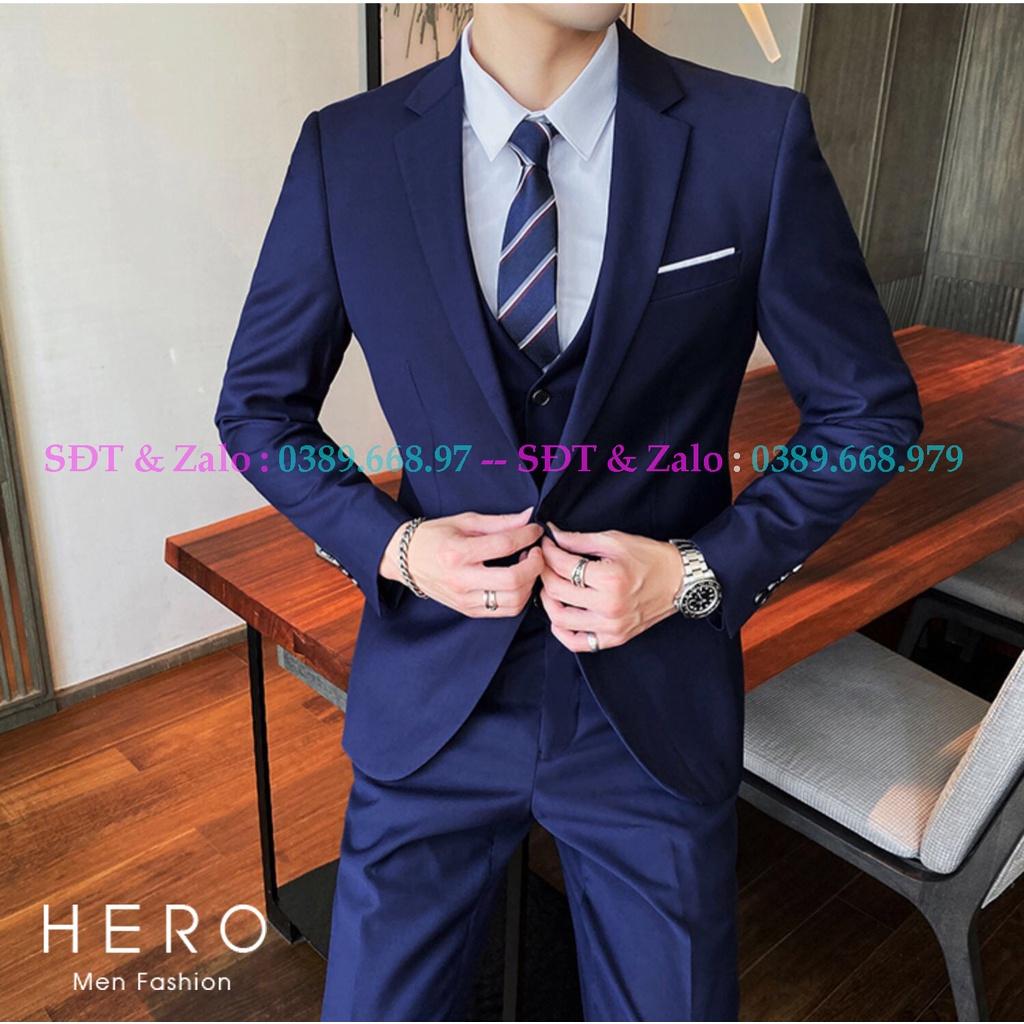 Bộ vest nam cao cấp Hàn Quốc màu xanh than, Bộ Suit Nam Thanh Niên Vải Sịn