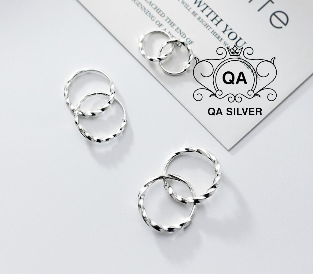 Khuyên tai bạc 925 tròn xoắn vặn bông nam nữ vòng S925 TWIST Silver Earrings QA SILVER EA210209