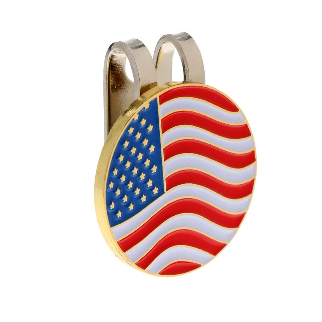 2 Pieces USA Flag Alloy Golf Ball Marker Magnetic Hat Clip Golf Accessories