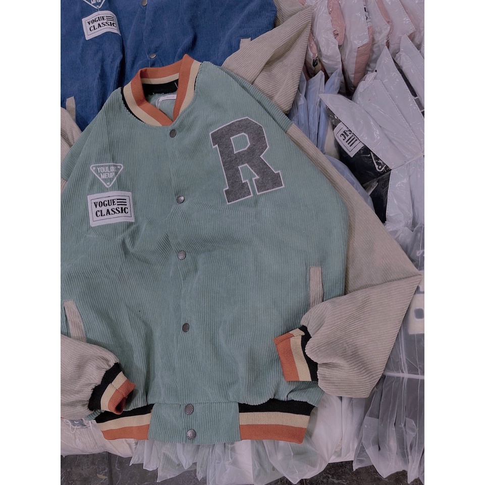 Áo Khoác Nhung Kaki Chữ R Kiểu Bomber Teen Unisex Hàn Quốc -Đẹp - Nam Nữ Cặp Đôi Mặc Mùa Thu Đông