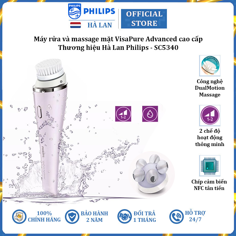 Máy rửa mặt và massage Philips VisaPure Advanced SC5340 Công nghệ DualMotion - Hàng Chính Hãng