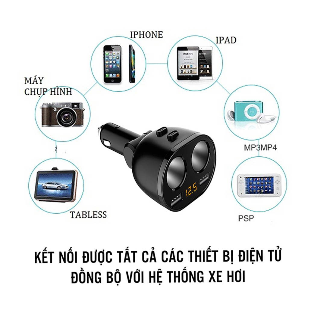 Tẩu sạc ô tô, xe hơi cao cấp đa năng HY16 - Hàng Chính Hãng