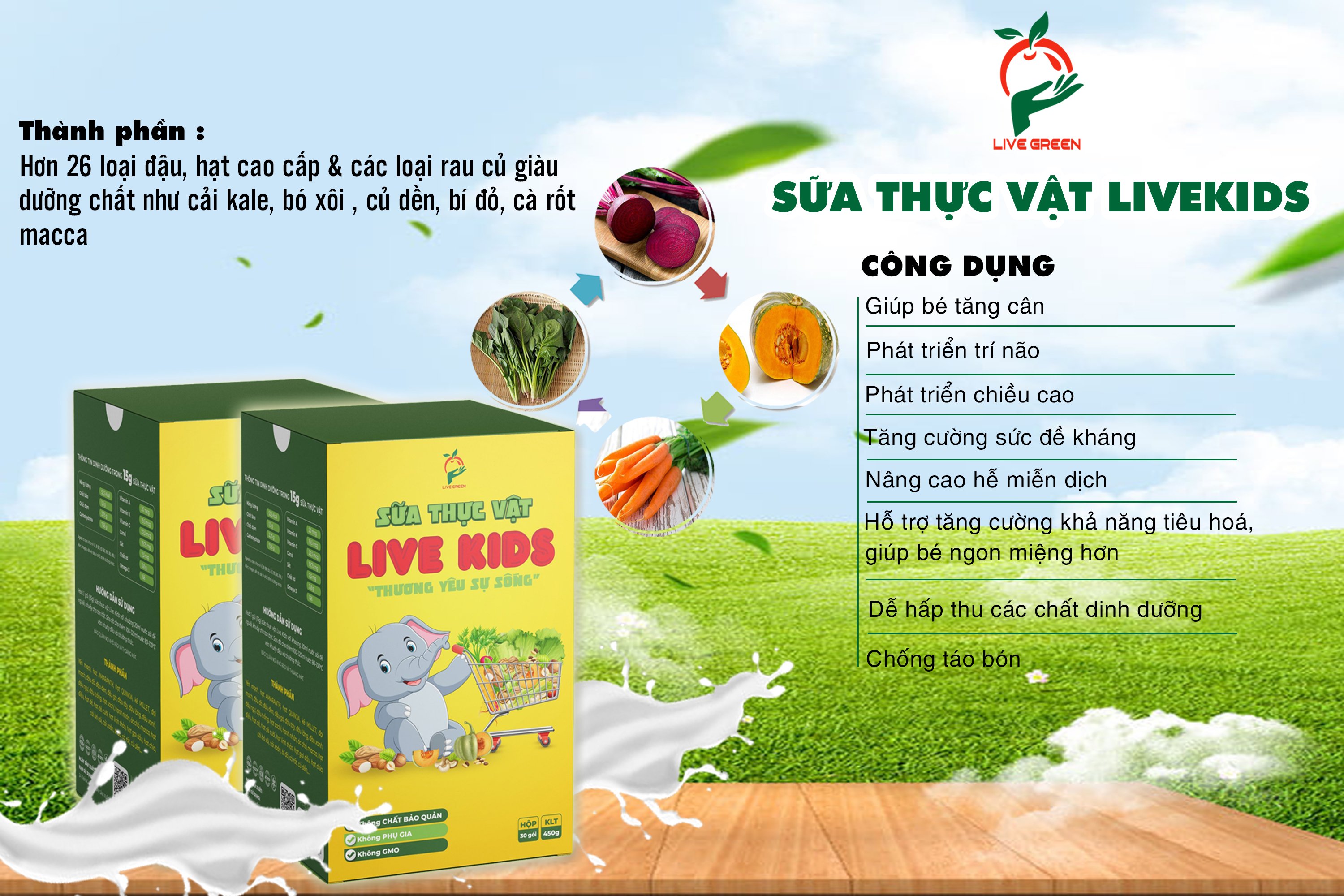 Sữa Thực Vật LiveKids - Sữa Thực Vật Bổ Sung Chất Xơ Từ Rau và Các Loại Hạt Nhập Khẩu - Sữa Hạt Thuần Chay Thương Hiệu LiveGreen  - Freeship Cho Hóa đơn 500k - Gía Sỉ Chỉ Với 2 triệu - Tuyển Sỉ Trên Toàn Quốc