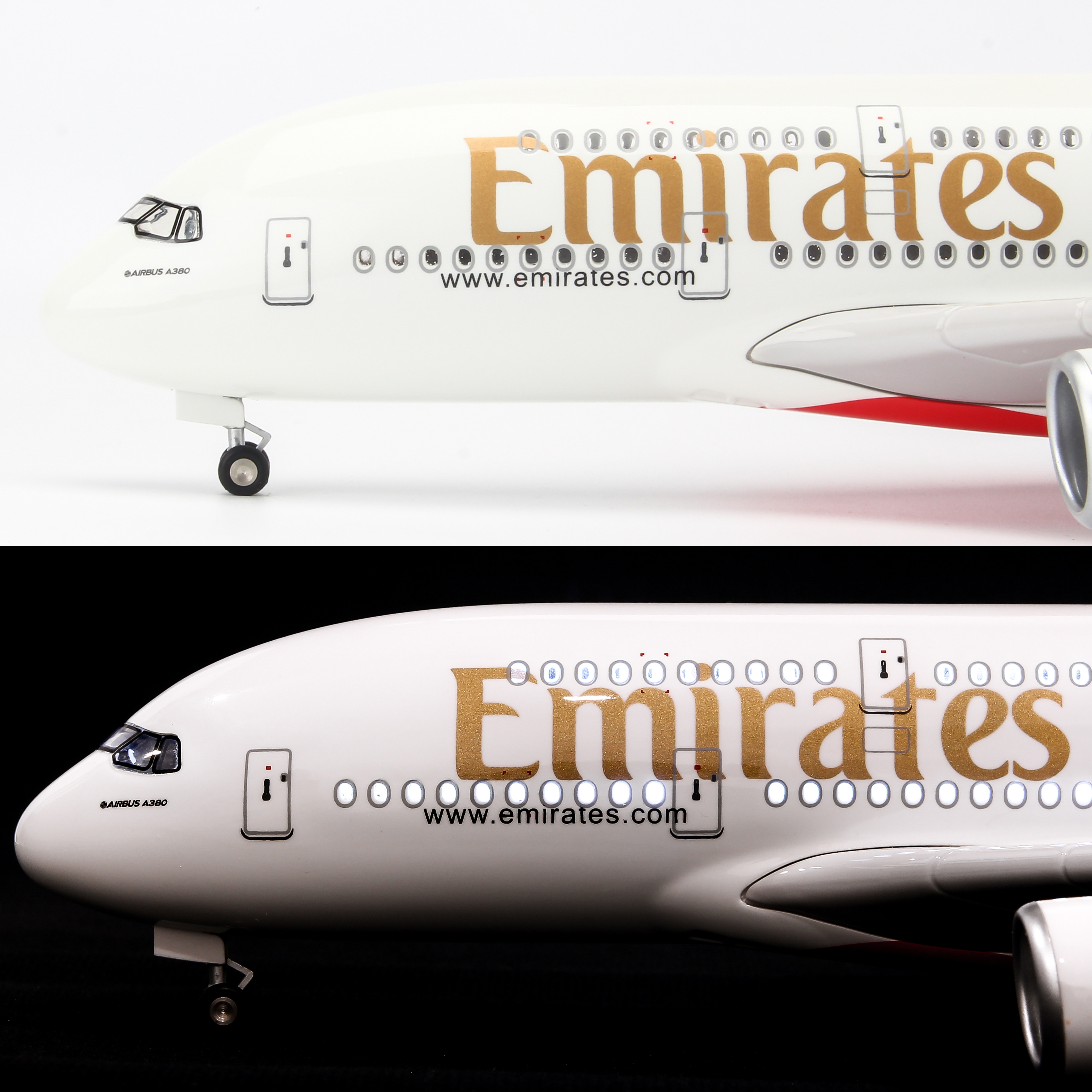Mô hình máy bay Emirates Airbus A380 lắp ráp có đèn 47cm MBMH46