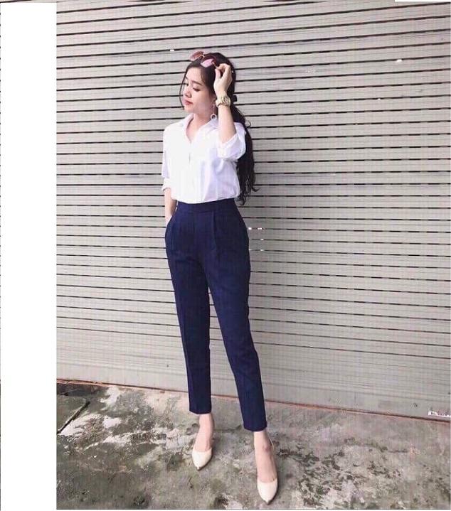 Quần baggy quần tây cạp chun sau lưng, vải tuyết mưa cao cấp