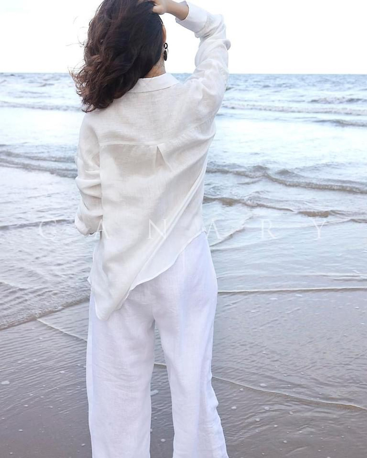 Sơ mi nữ linen form rộng trễ vai trẻ trung