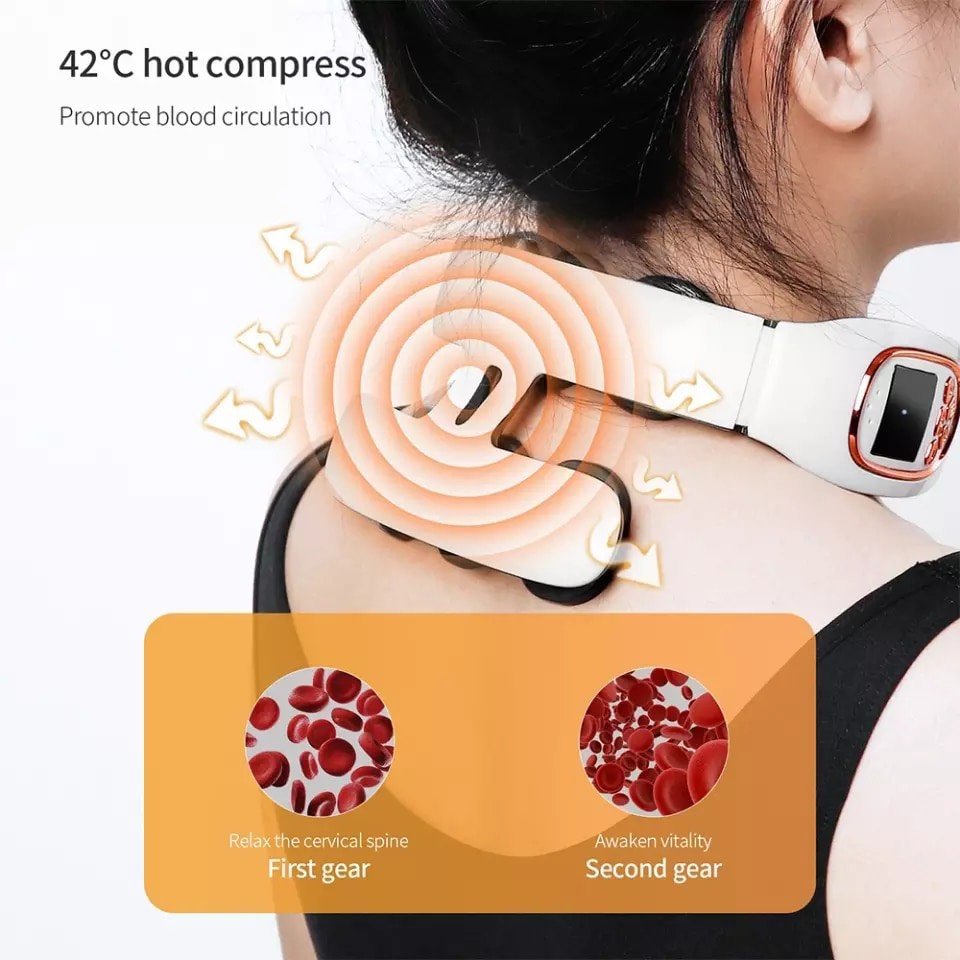 Máy Massage Cổ Vai Gáy 6 Đầu Điện Cực Màn hình hiển thị LCD Hỗ Trợ Trị Liệu Cao Cấp