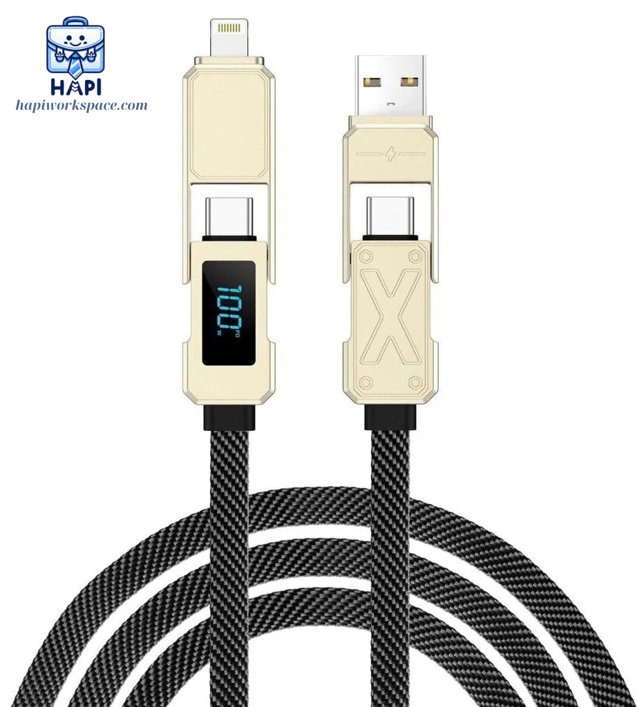 Cáp sạc hàng chính hãng WiWU 4 trong 1 Titan Wi-C039: Công suất 100W, cáp dẹt bọc dù, đầu hợp kim siêu bền