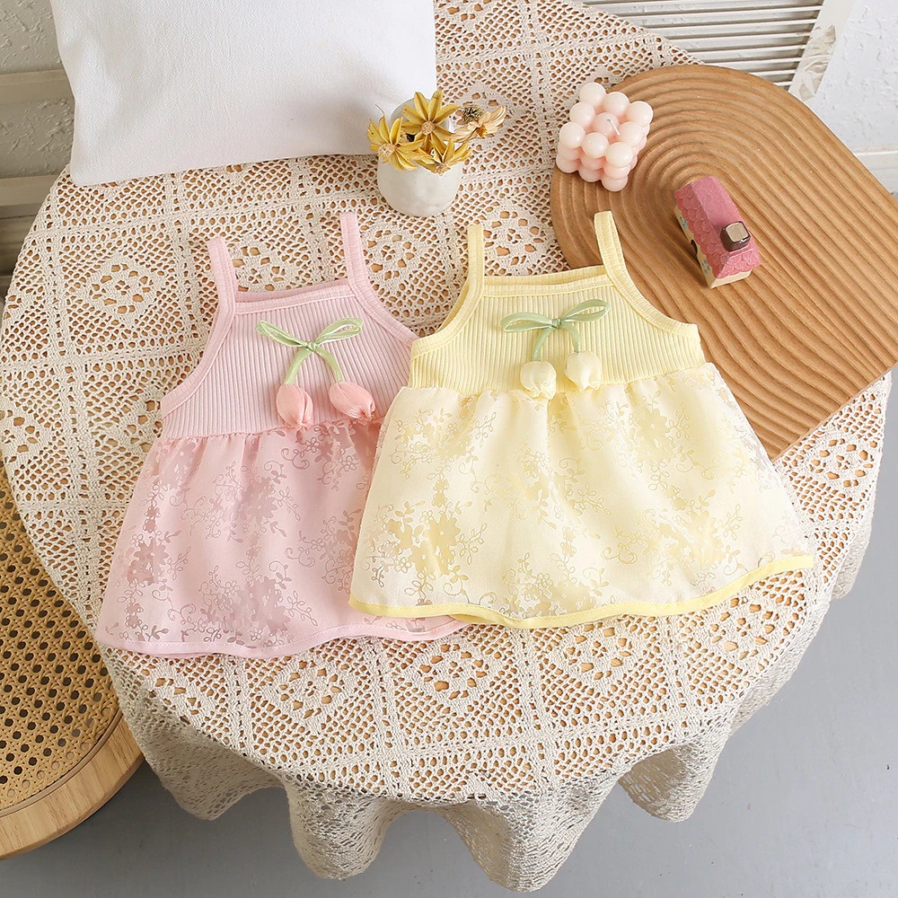 Body Váy Voan 2 Dây Hoa Tulip Cho Bé Gái Sơ Sinh 1 2 Tuổi Từ 5-13kg Dành Cho Bé Gái