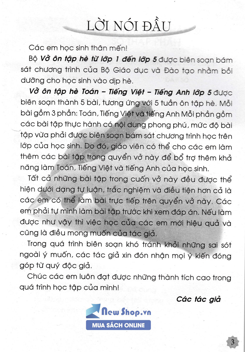 Vở Ôn Tập Hè Toán - Tiếng Việt - Tiếng Anh Lớp 5 (Biên Soạn Theo Chương Trình Giáo Dục Phổ Thông Mới)