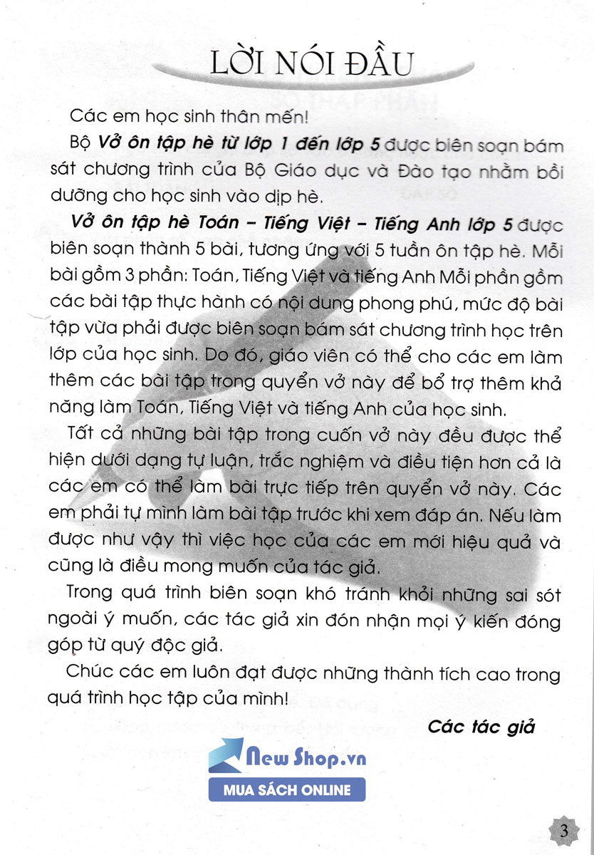 Vở Ôn Tập Hè Toán - Tiếng Việt - Tiếng Anh Lớp 5