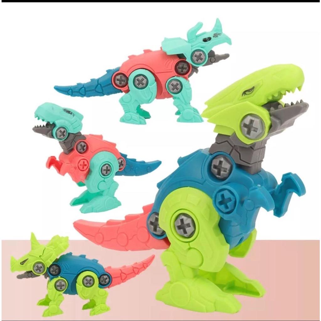 Set 4 con khủng long lắp ráp kèm tua vít, đồ chơi phát triển tư duy sáng tạo cho bé