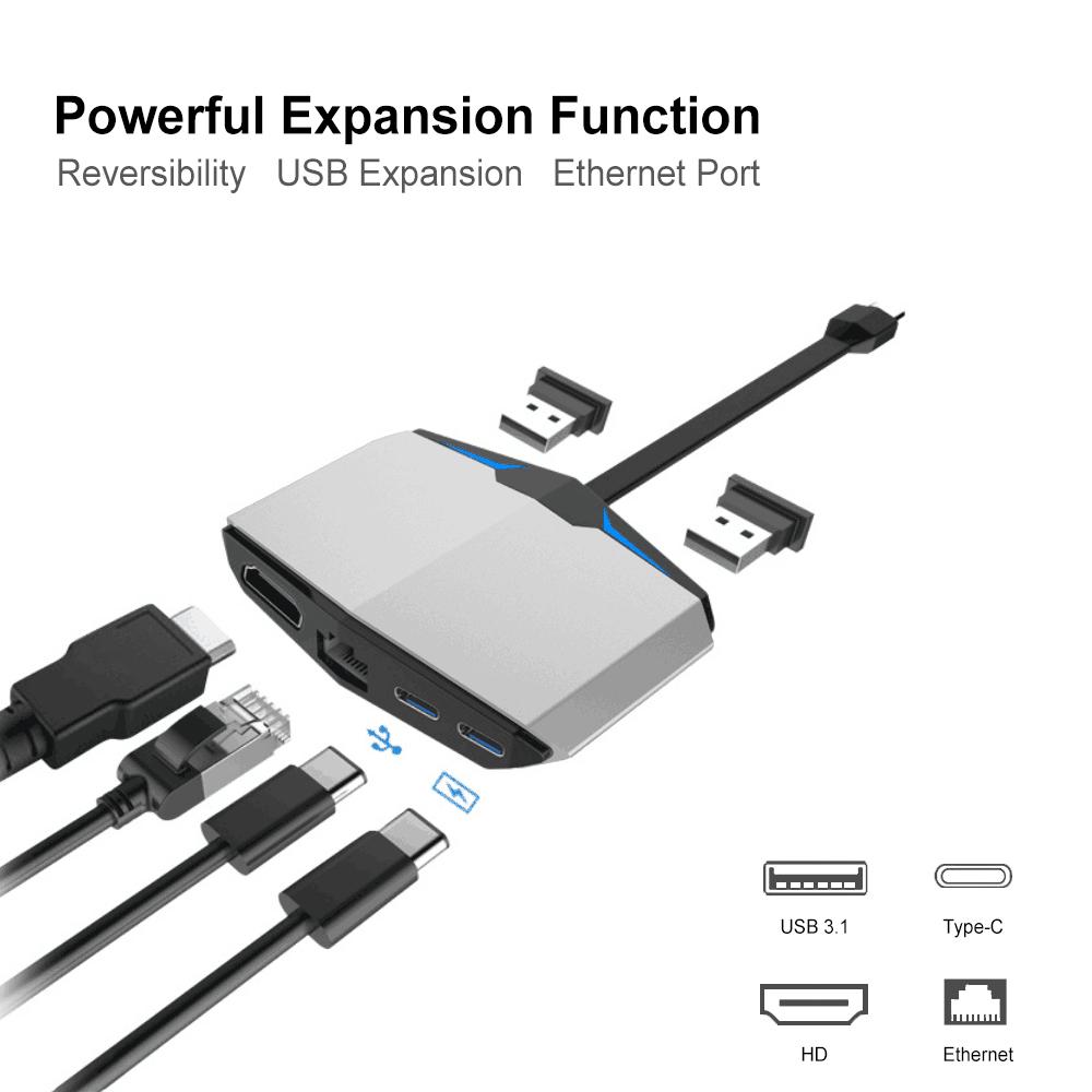 Bộ chuyển đổi Hub Type-C sang HD Converter sang Ethernet RJ45 Dual USB 3.1 3.5MM cho MacBook Pro DELL