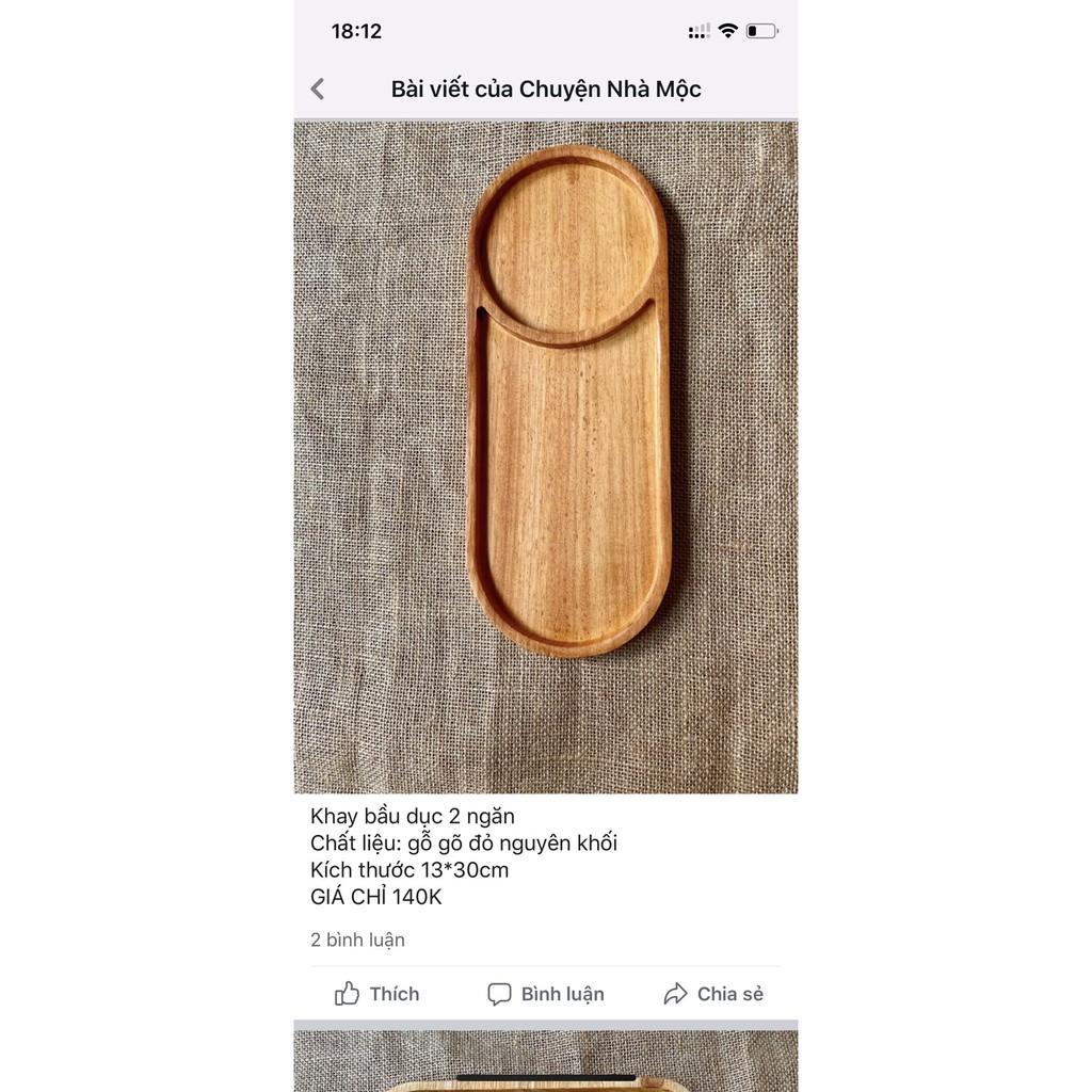 Khay bầu dục 2 ngăn gỗ gõ đỏ các size