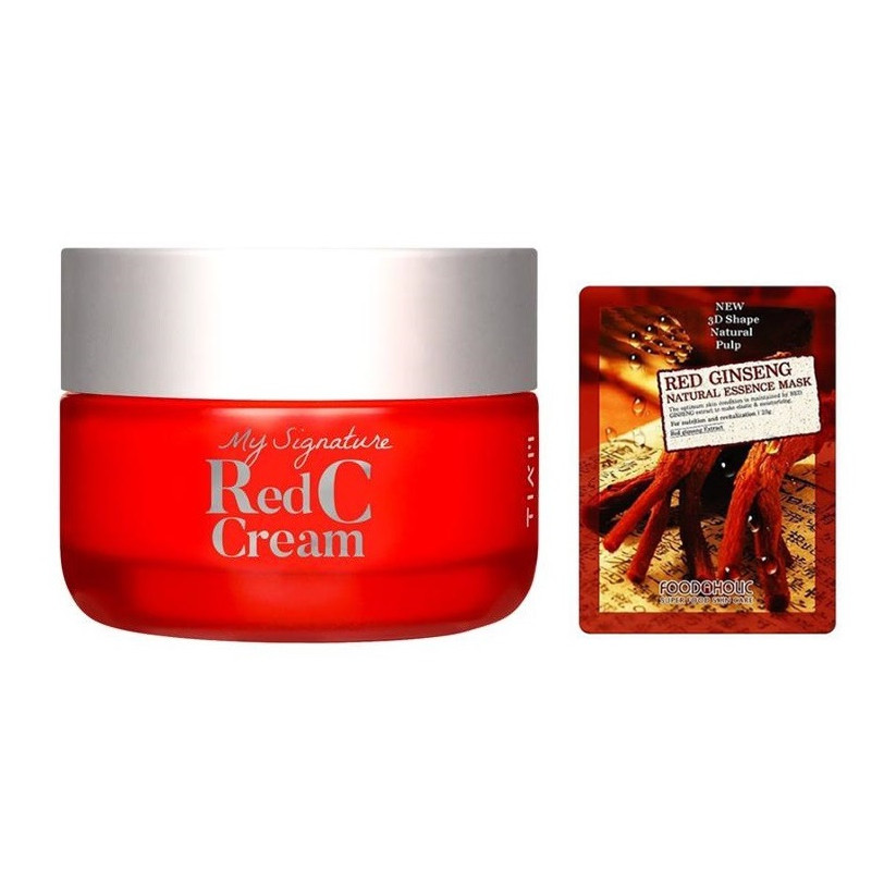 Kem Dưỡng Vitamin C Làm Trắng Da, Mờ Thâm Nám Tiam My Signature Red C Cream 50ml + Mặt nạ 3D Foodaholic