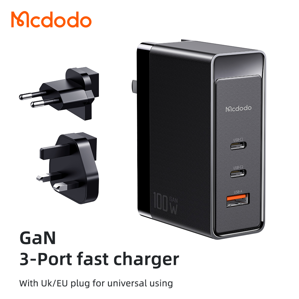 Adapter Củ Sạc Đa Năng Mcdodo EU/UK/US GaN 100W PD3.0 PPS QC3.0 Dùng Cho Điện Thoại Laptop Macbook Kèm Cáp Sạc 4 Trong 1 60W- Hàng Chính Hãng