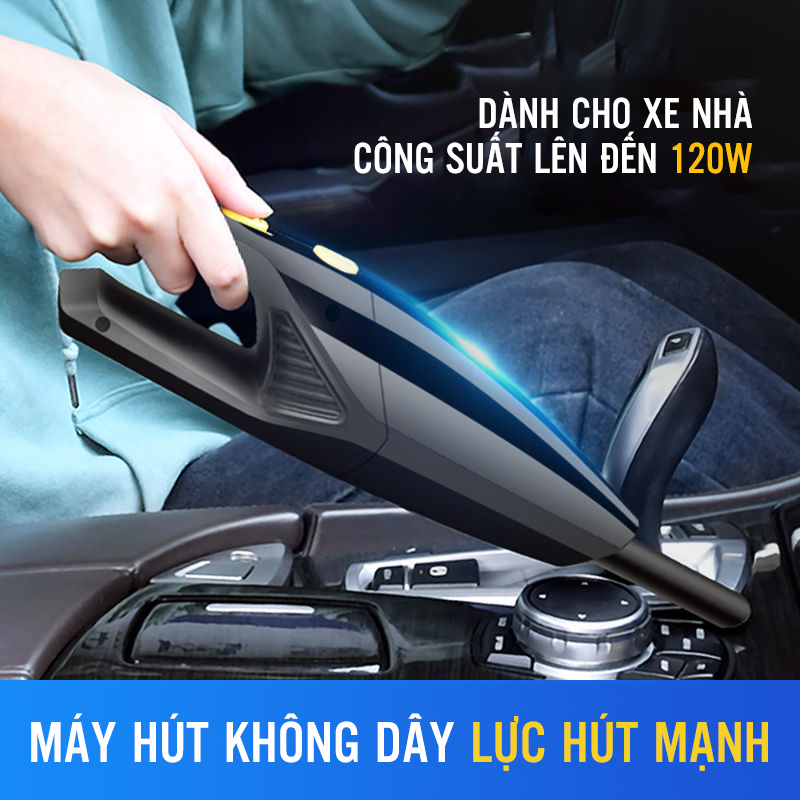 Máy Hút Bụi Cầm Tay Mini Không Dây Cho Ô Tô và Gia Đình Kèm Đầu Hút Các Loại