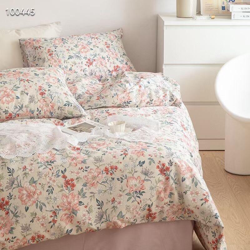 Set Cotton Living 100%cotton Hàng Nhập Khẩu Cao Cấp 4 Món Hoa Hồng Xanh Vintage