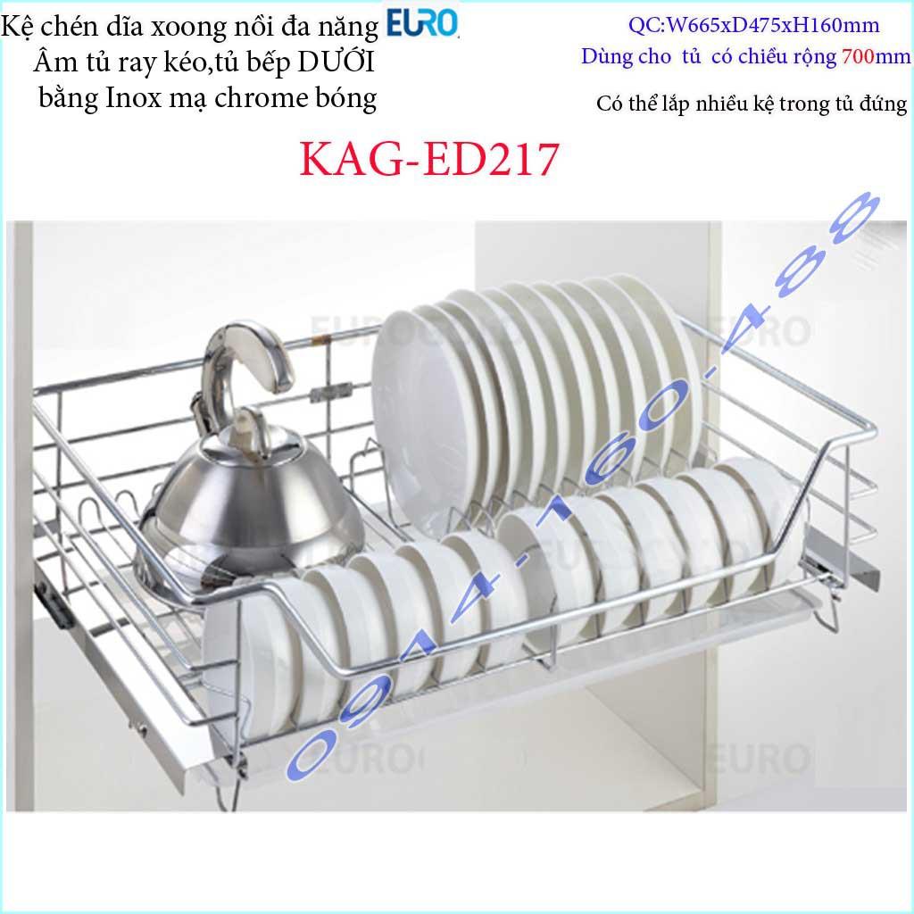 Kệ chén dĩa xoong nồi đa năng âm tủ KAG-ED217-70cm, Kệ đa năng Euro có ray giảm chấn 70cm
