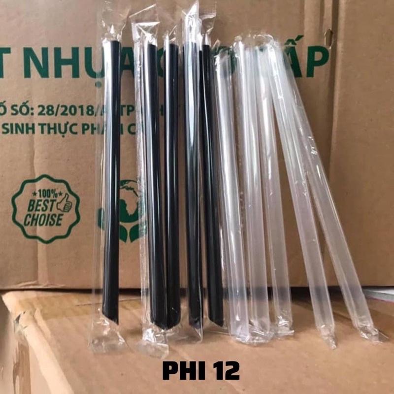 Ống hút trà sữa màu đen, trắng có màng bọc túi 100 ống