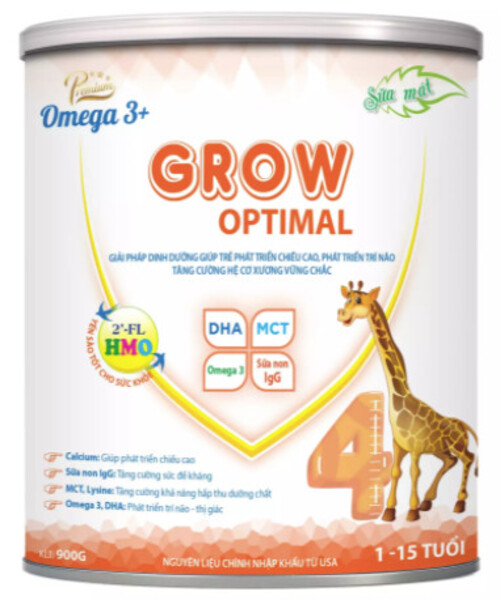 Sữa bột Omega 3+ Grow Optimal phát triển chiều cao, trí não, tăng cường hệ cơ xương vững chắc cho trẻ 1-15 tuổi Hộp 900g