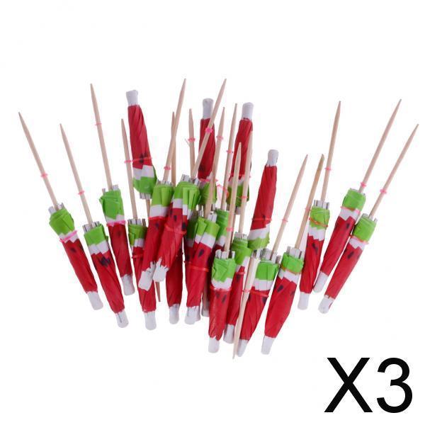 3x140 Pieces Hawaiian Watermelon Umbrella Cocktail Sticks Picks Party Supplies