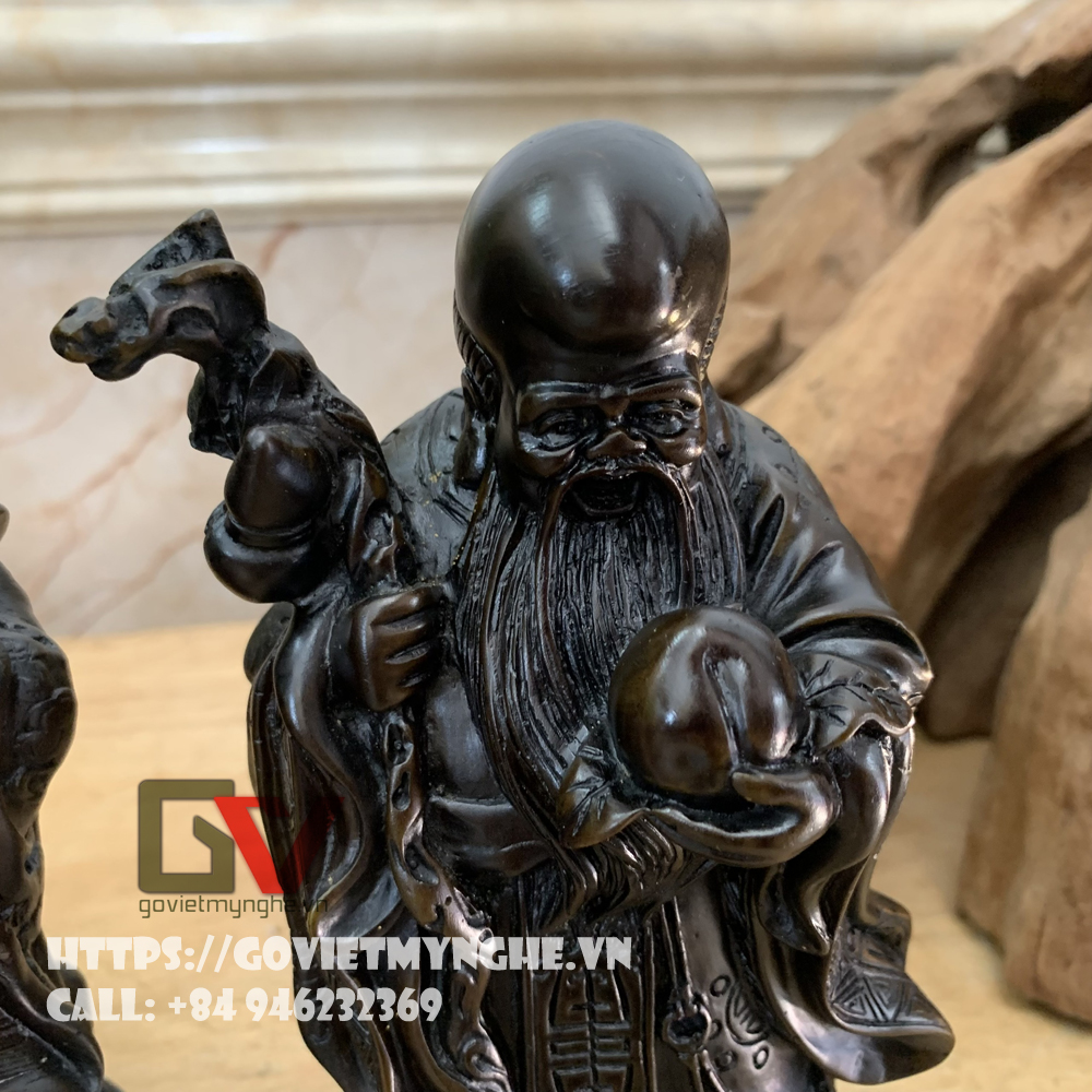 Tượng đá trang trí phong thủy bàn làm việc tượng Tam đa Phúc Lộc Thọ - Màu nâu đen