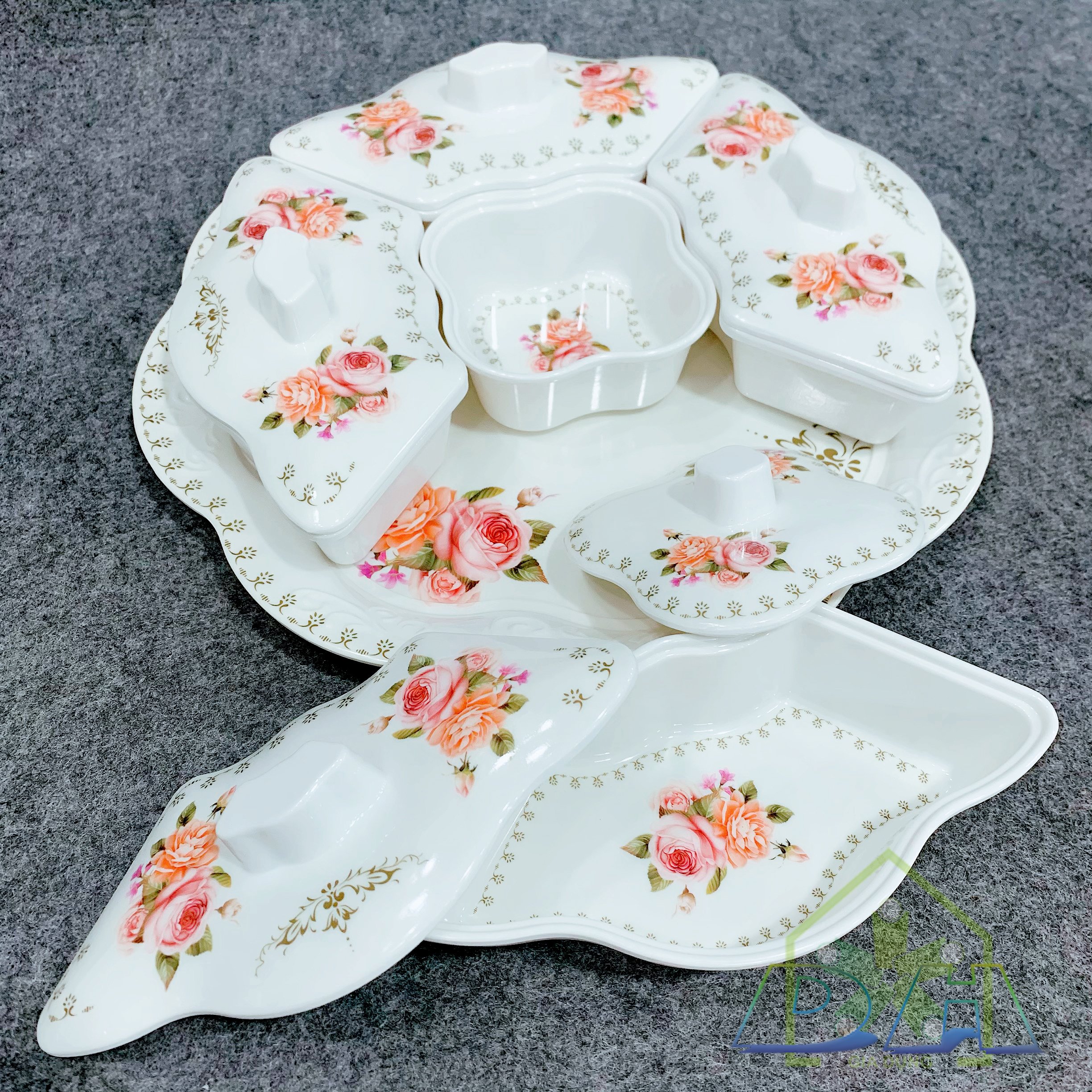 Khay đựng mứt bằng nhựa cao cấp giả sứ đa chức năng và nhiều ngăn 28*8 cm