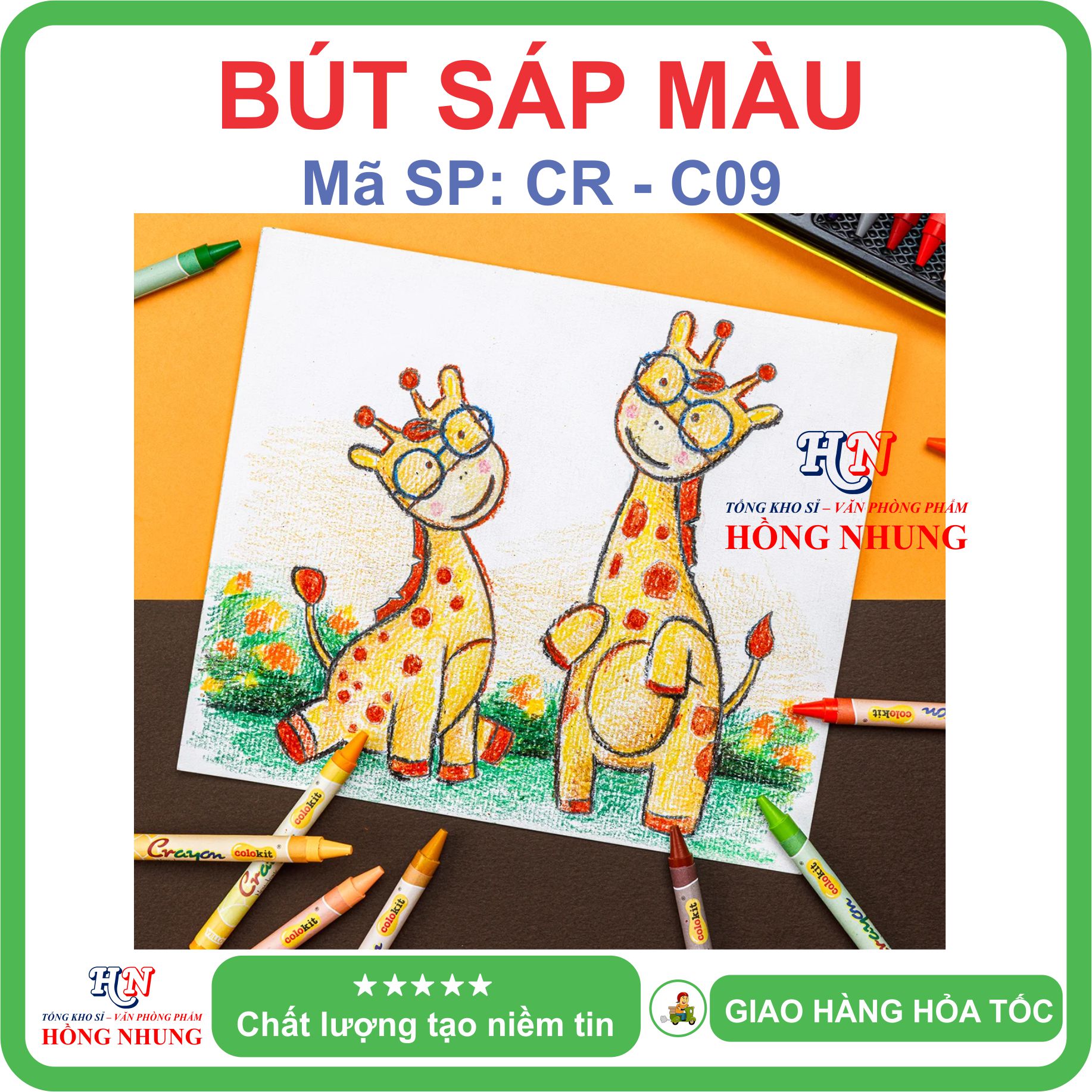 [SALE] Hộp 24 Bút sáp màu Colokit CR-C09, màu mịn, dễ thương, an toàn cho trẻ em.