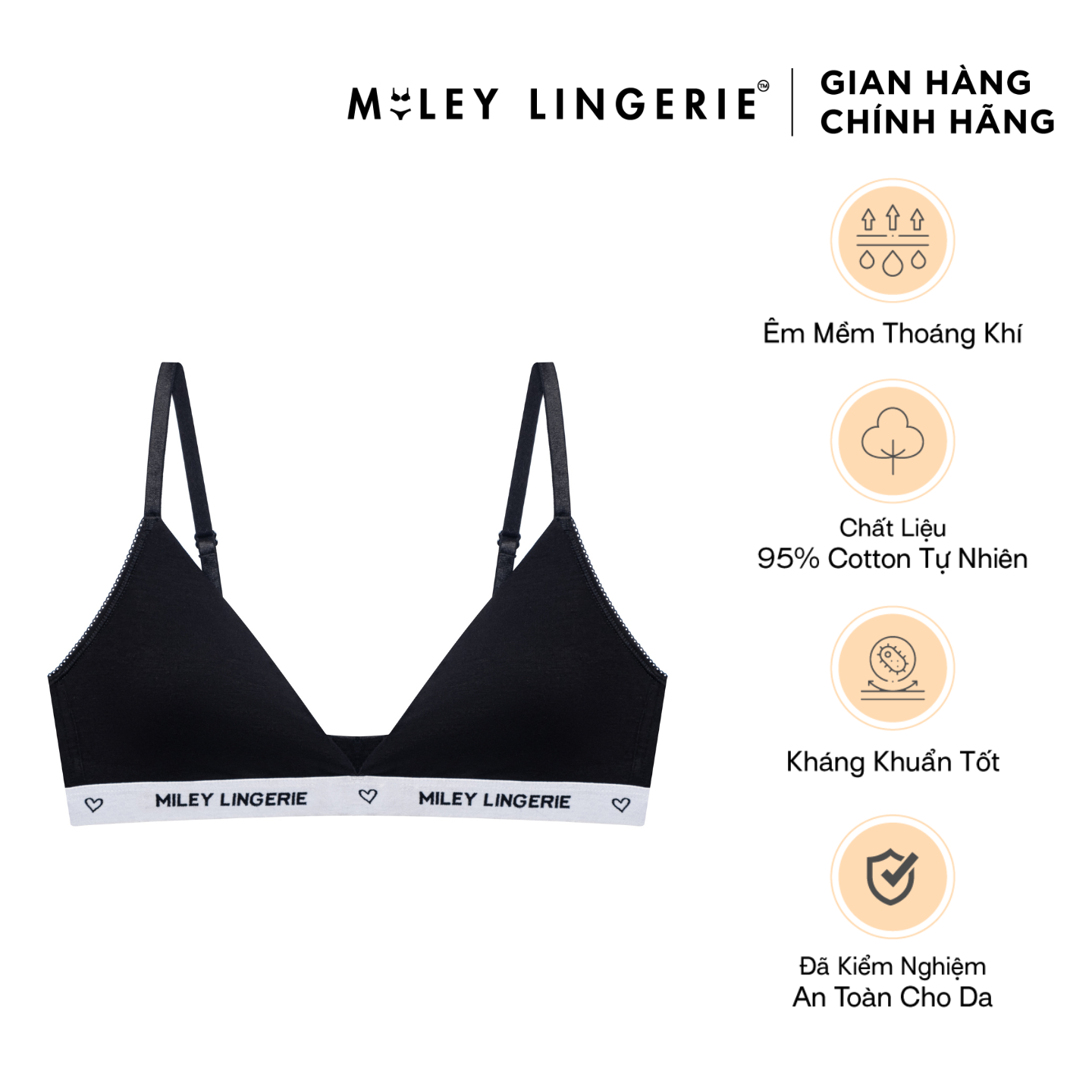 Áo Ngực Cổ V Vải Sợi Thiên Nhiên Lưng Logo Being Me Miley Lingerie