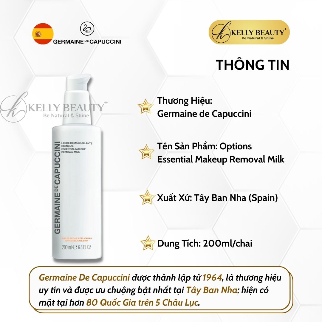 Sữa Tẩy Trang và Rửa Mặt Cho Da Khô Germaine OPTIONS Essential MakeUp Removal Milk | Kelly Beauty