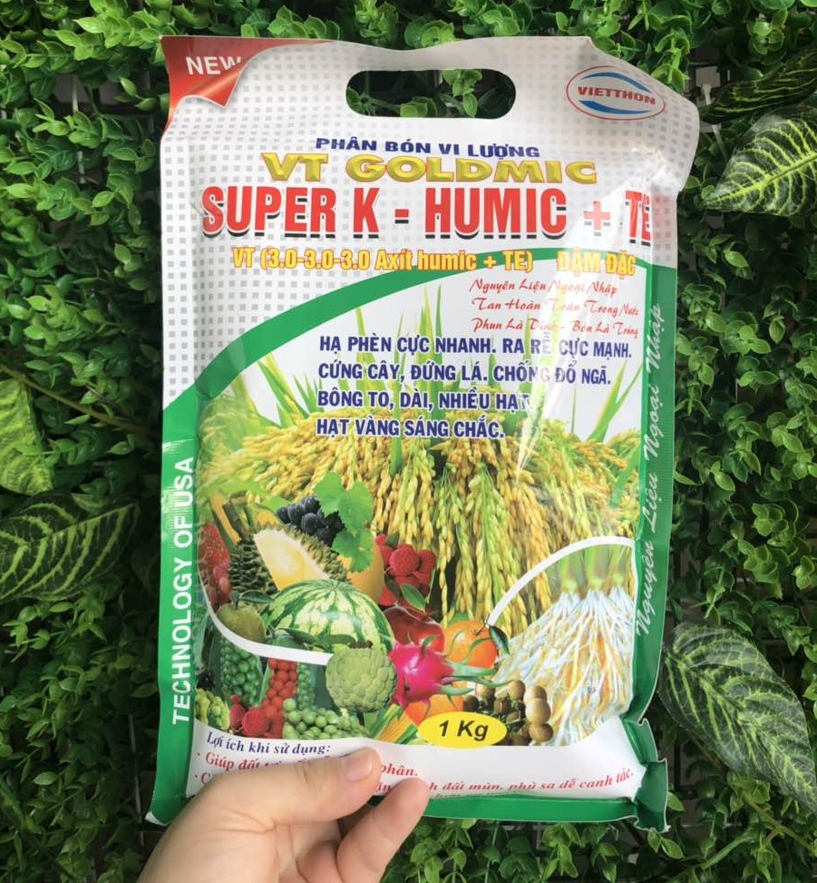 Phân bón lá  SUPER K- HUMIC + TE hỗ trợ cải tạo đất cung cấp dưỡng chất (Gói tiết kiệm 1kg)