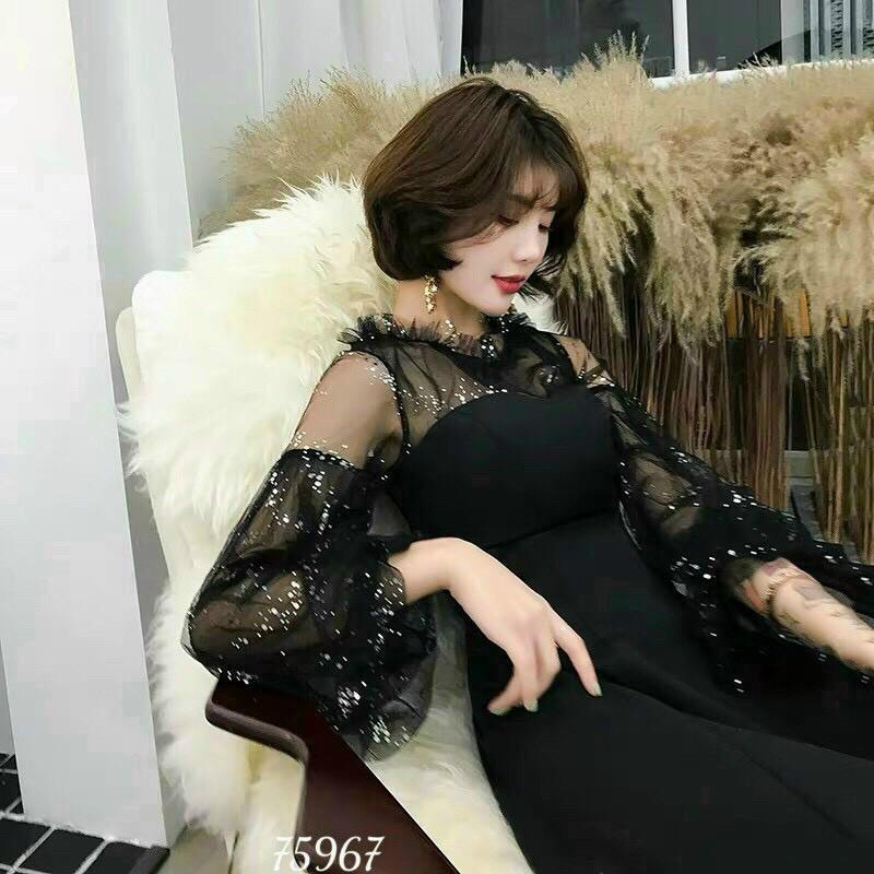 ĐẦM UMI PHỐI LƯỚI KIM TUYẾN HỌA TIẾT SANG TRỌNG,CHẤT LIỆU VÃI UMI THOÁNG MÁT