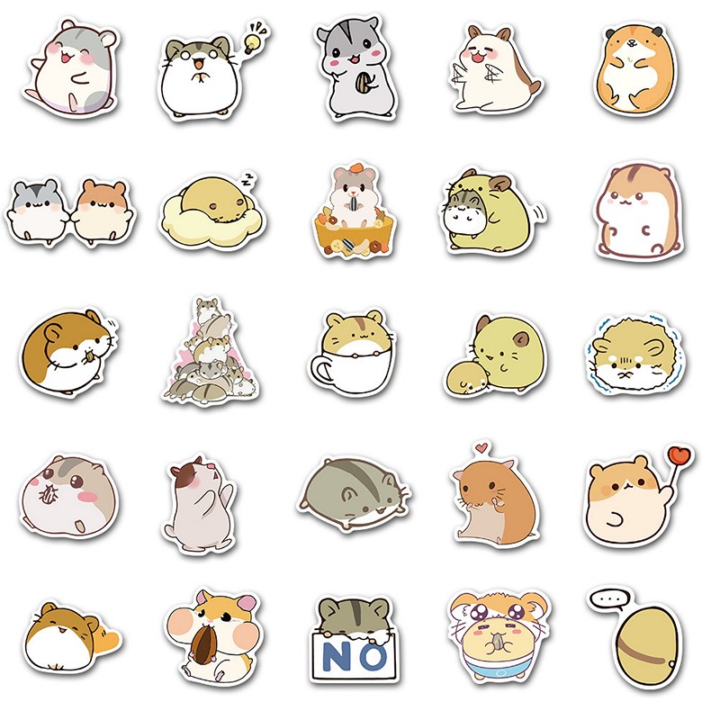 Sticker 50 miếng hình dán Cute Hamster