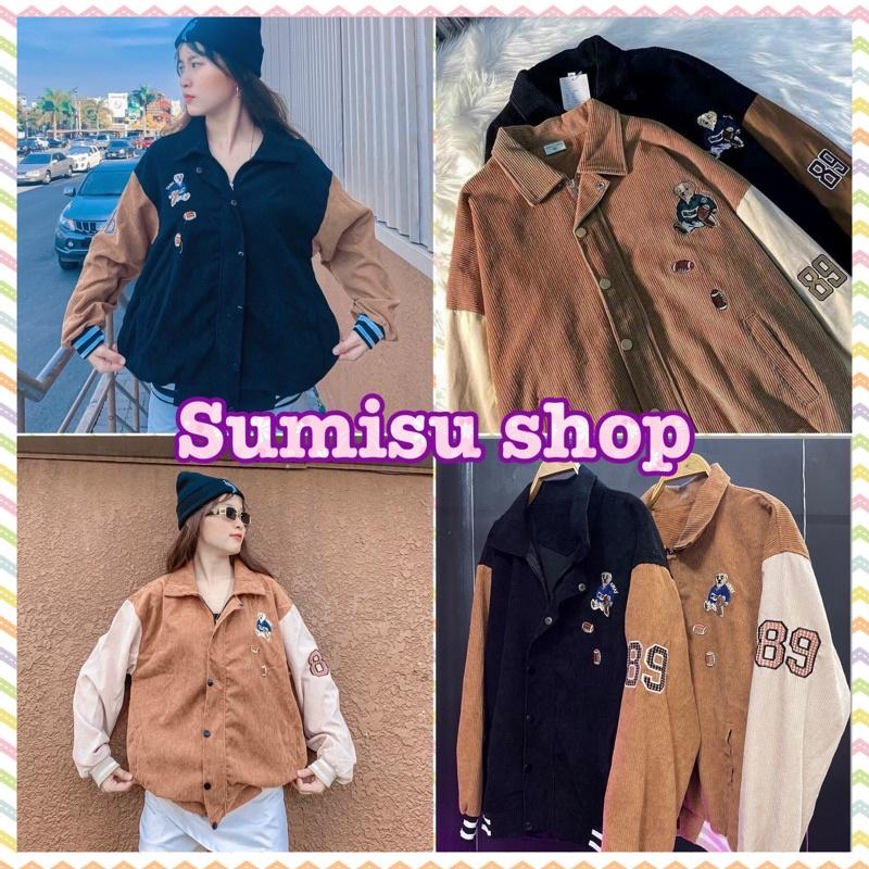 Áo khoác nhung bomber, áo bomber nhung gân maẫ thêu hình gấu, Áo Khoác Bomber Nhung 2 Lớp