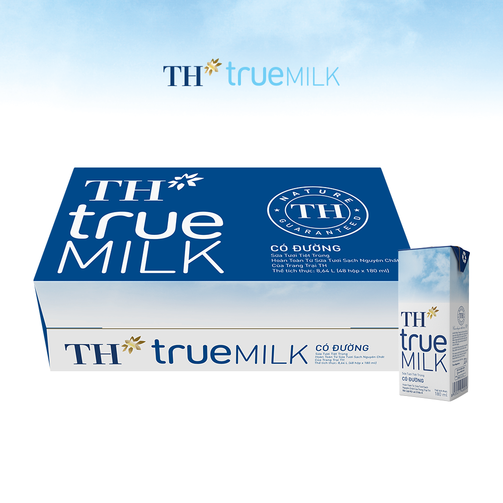 Thùng 48 hộp sữa tươi tiệt trùng có đường TH True Milk 180ml (180ml x 48)