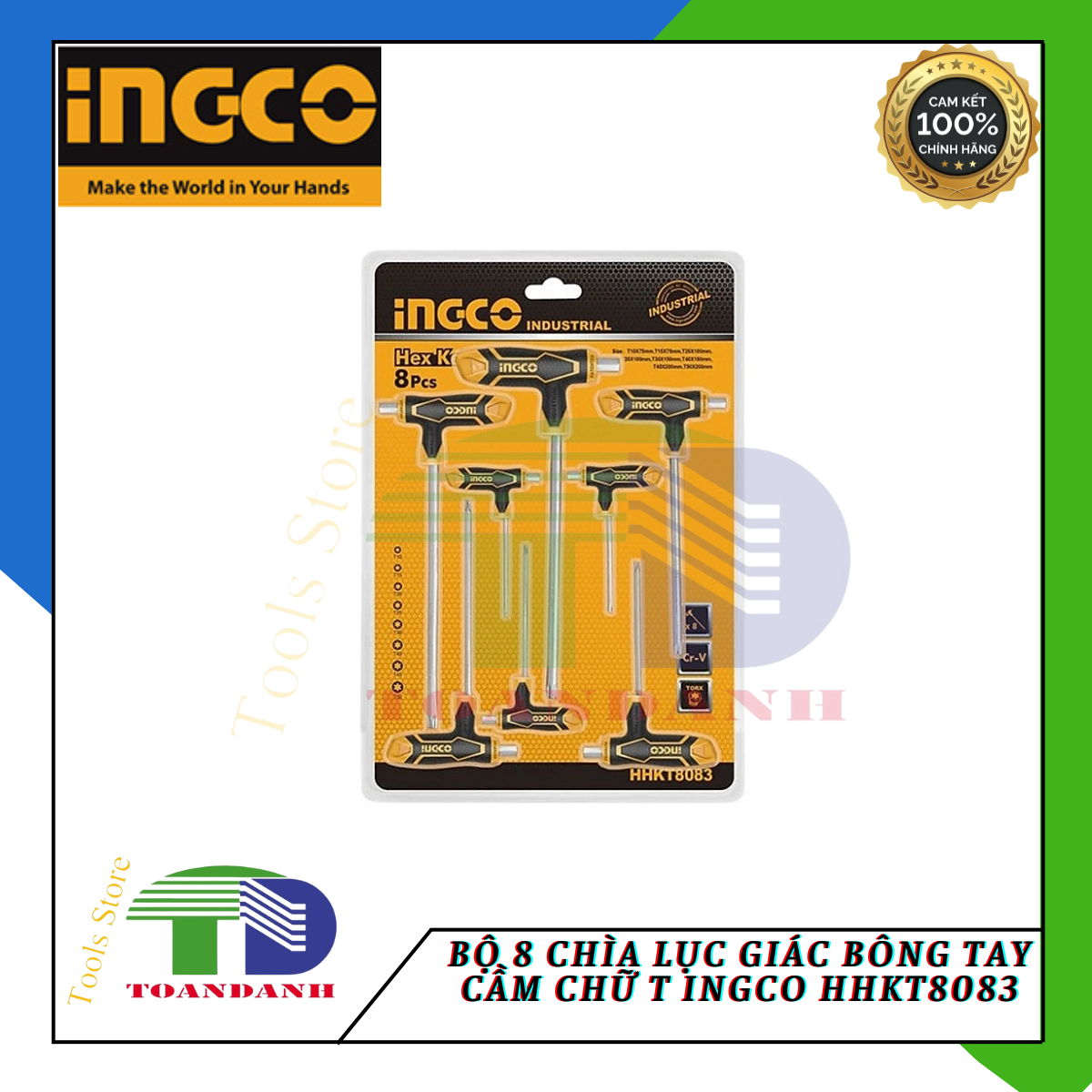 Bộ 8 chìa lục giác bông tay cầm chữ T Ingco HHKT8083 