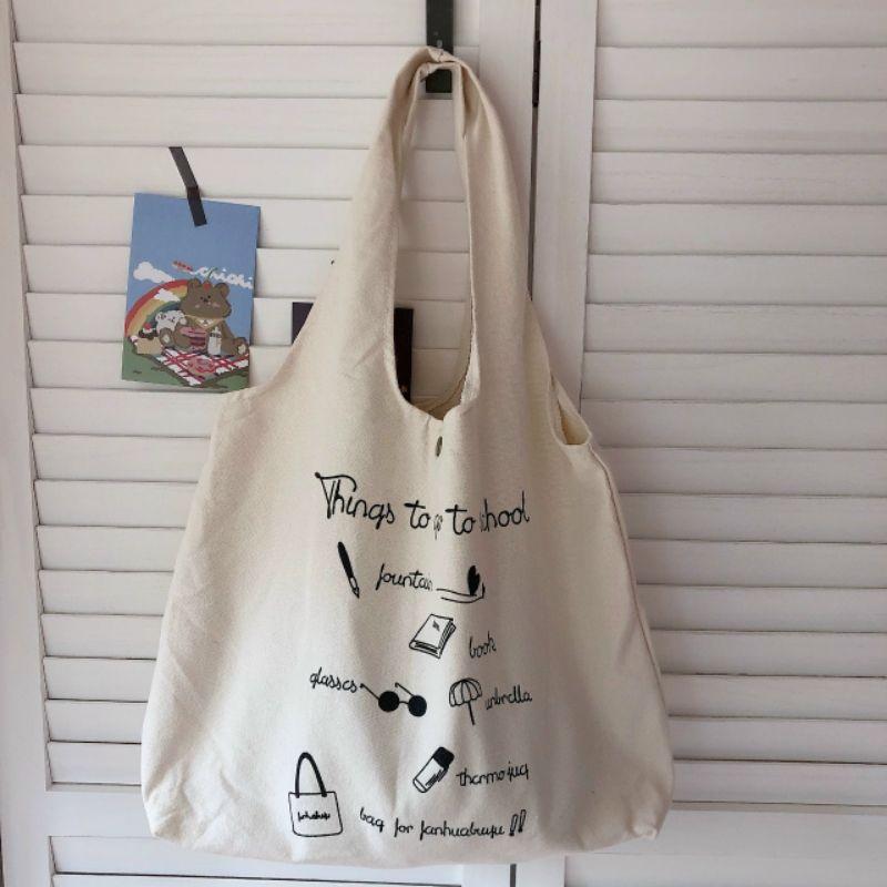 Túi vải canvas tote Things to too school phong cách Hàn Quốc