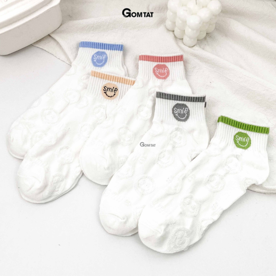 Set 5 đôi vớ nữ cổ ngắn xinh xắn họa tiết mặt cười, tất nữ cổ thấp chất liệu cotton mềm mỏng thoáng mát - CB092