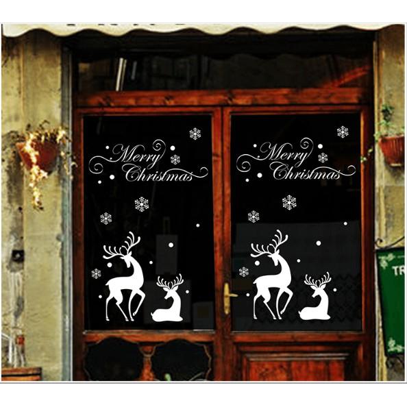 Decal trang trí tường Noel - Đôi Nai Trắng quyến rũ mùa giáng sinh