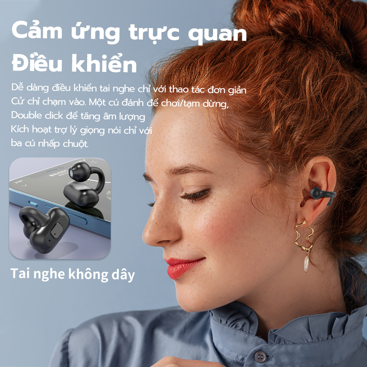 J191 -Tai nghe Bluetooth kẹp dẫn khí GOOJODOQ TWS 5.3 kẹp một tai không dây hỗ trợ kết nối lẫn nhau cho android iphone