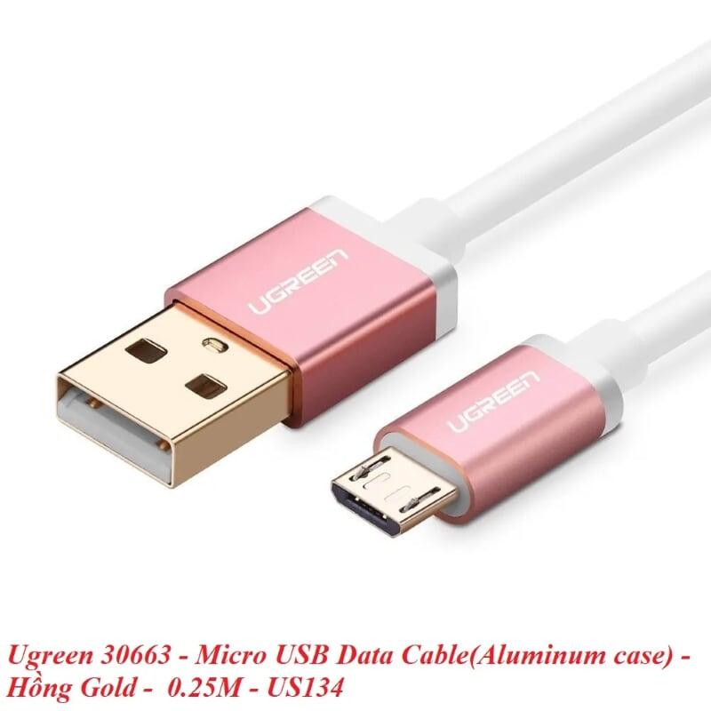 Ugreen UG30663US134TK 0.25M màu Hồng Cáp sạc truyền dữ liệu USB 2.0 sang MICRO USB đầu mạ vàng - HÀNG CHÍNH HÃNG