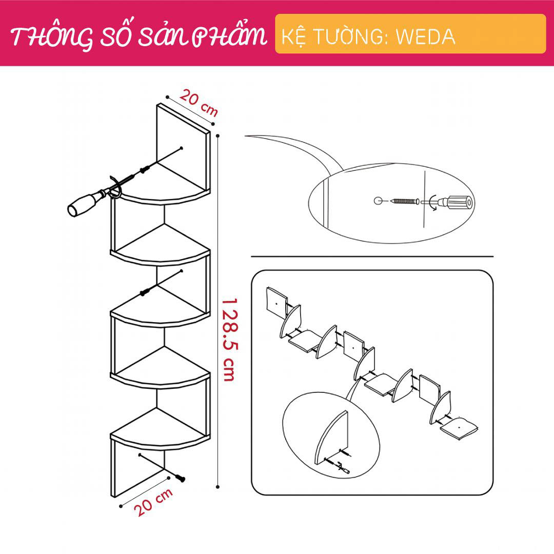 Giá sách treo tường đẹp đơn giản SMLIFE Weda