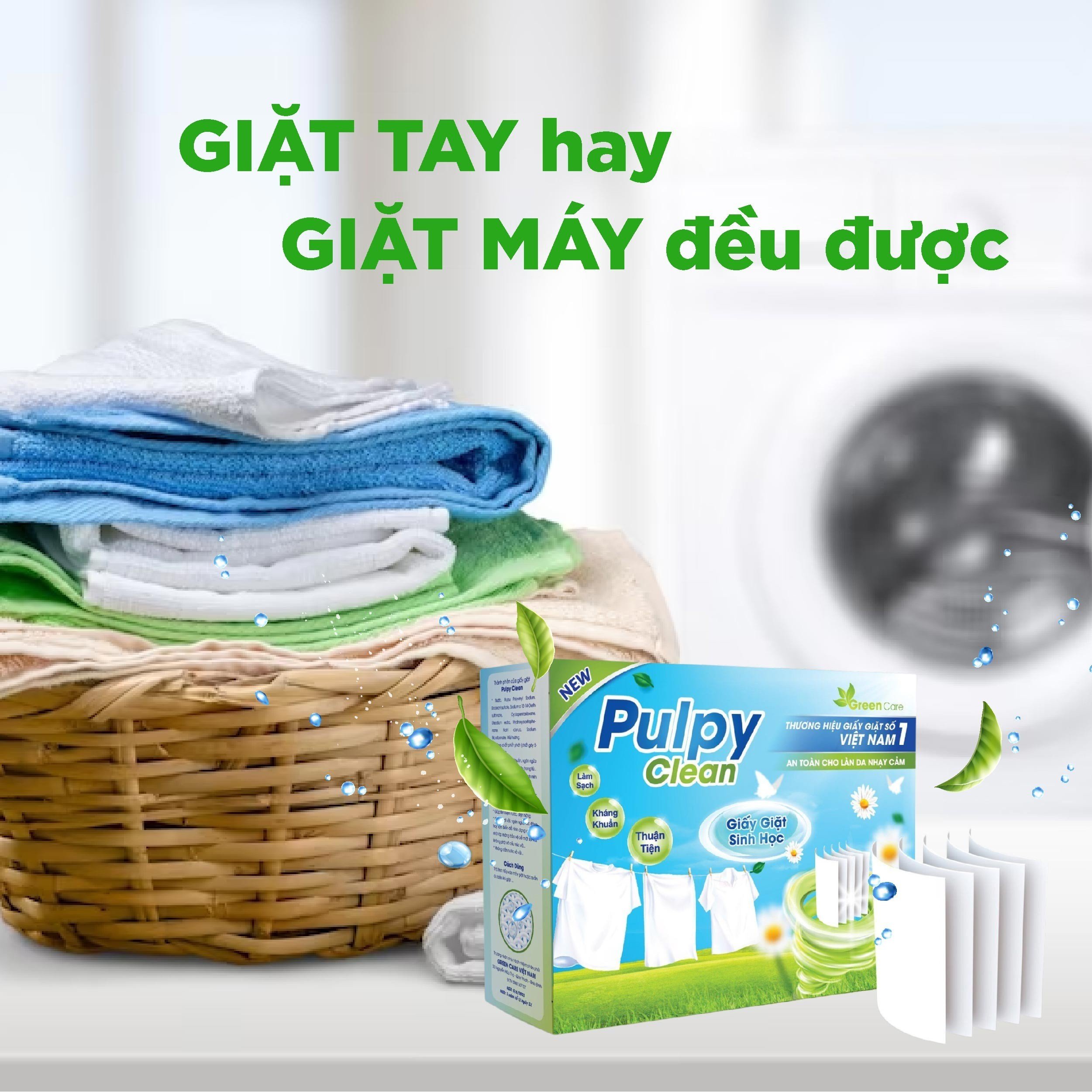 Giấy Giặt Sinh Học Pulpy Clean - 1 hộp 50 miếng, giấy giặt đồ 1 miếng 7 kg đồ thay cho xà phòng rất dễ bảo quản