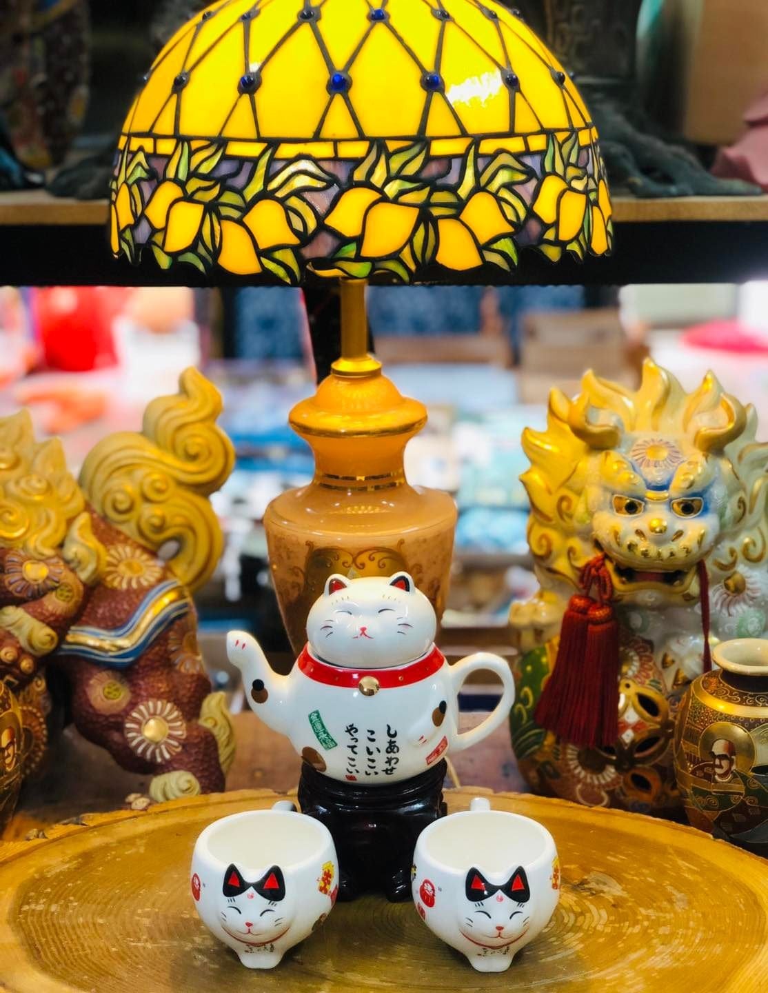 Bộ trà gốm đối ẩm mèo