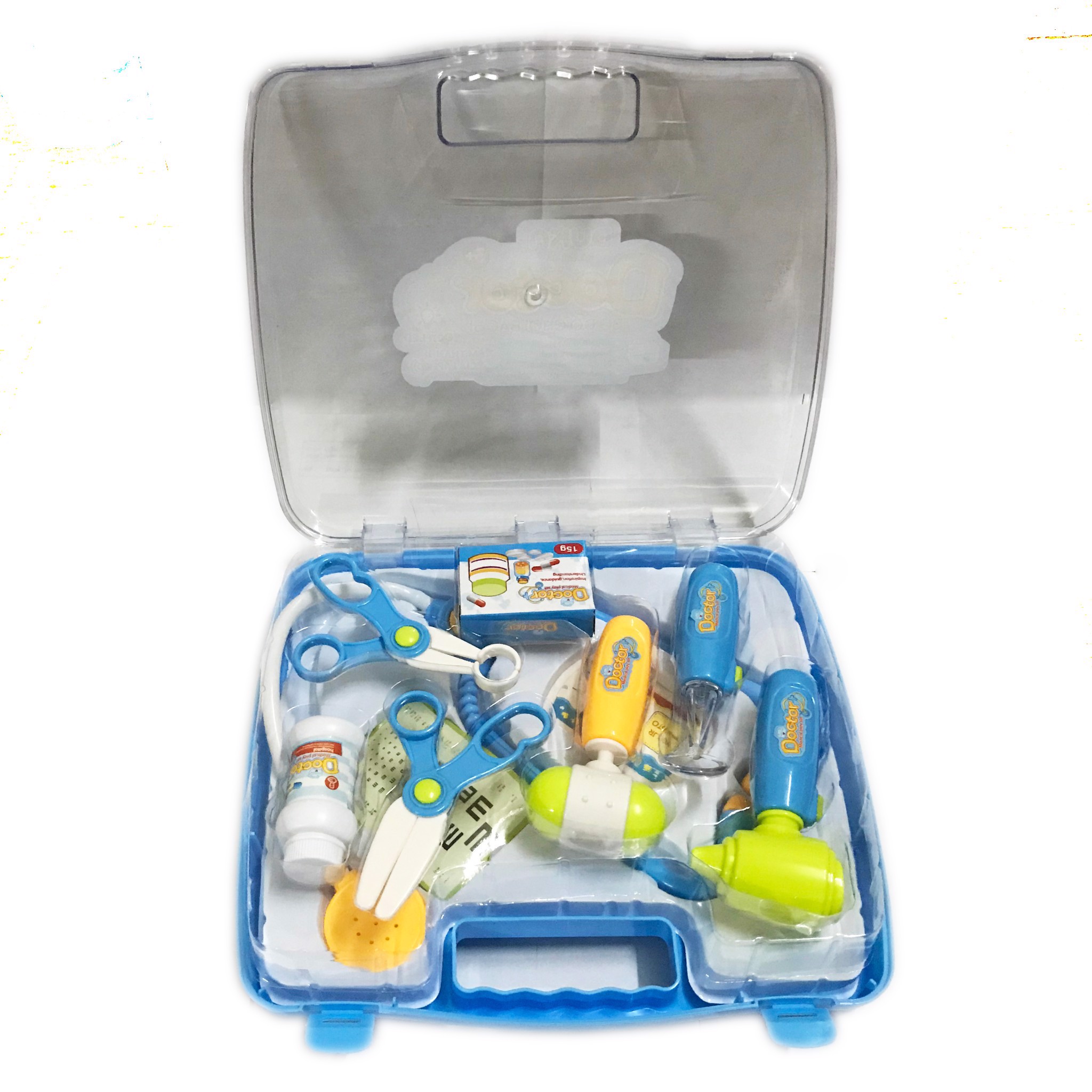 Bộ đồ chơi bác sĩ - Màu xanh có đèn báo (Quai xách vuông) 660-08