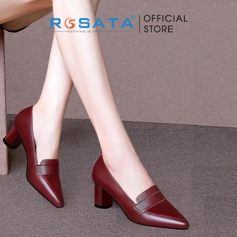 Giày cao gót nữ ROSATA RO461 xỏ chân mũi nhọn gót vuông cao 5cm xuất xứ Việt Nam - ĐEN