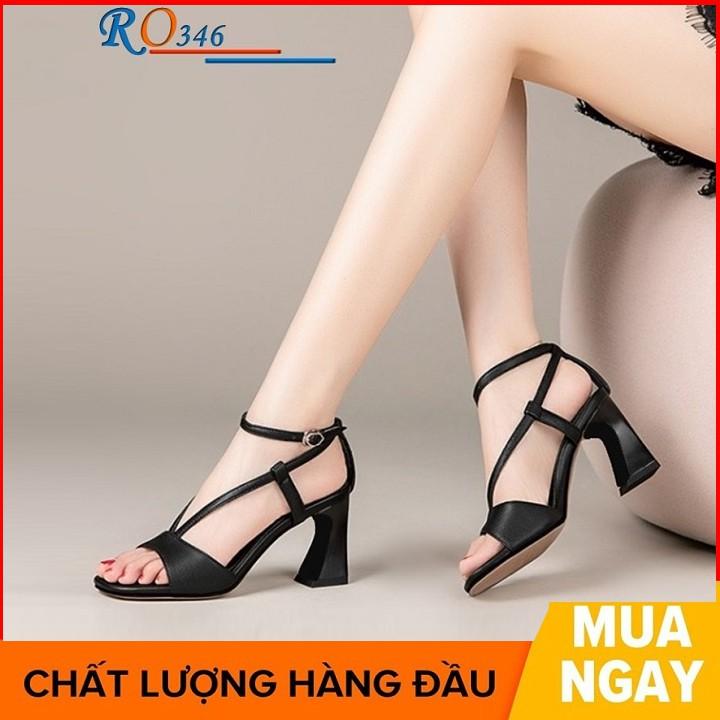 Giày sandal nữ cao gót 7 phân hàng hiệu rosata hai màu đen trắng ro346