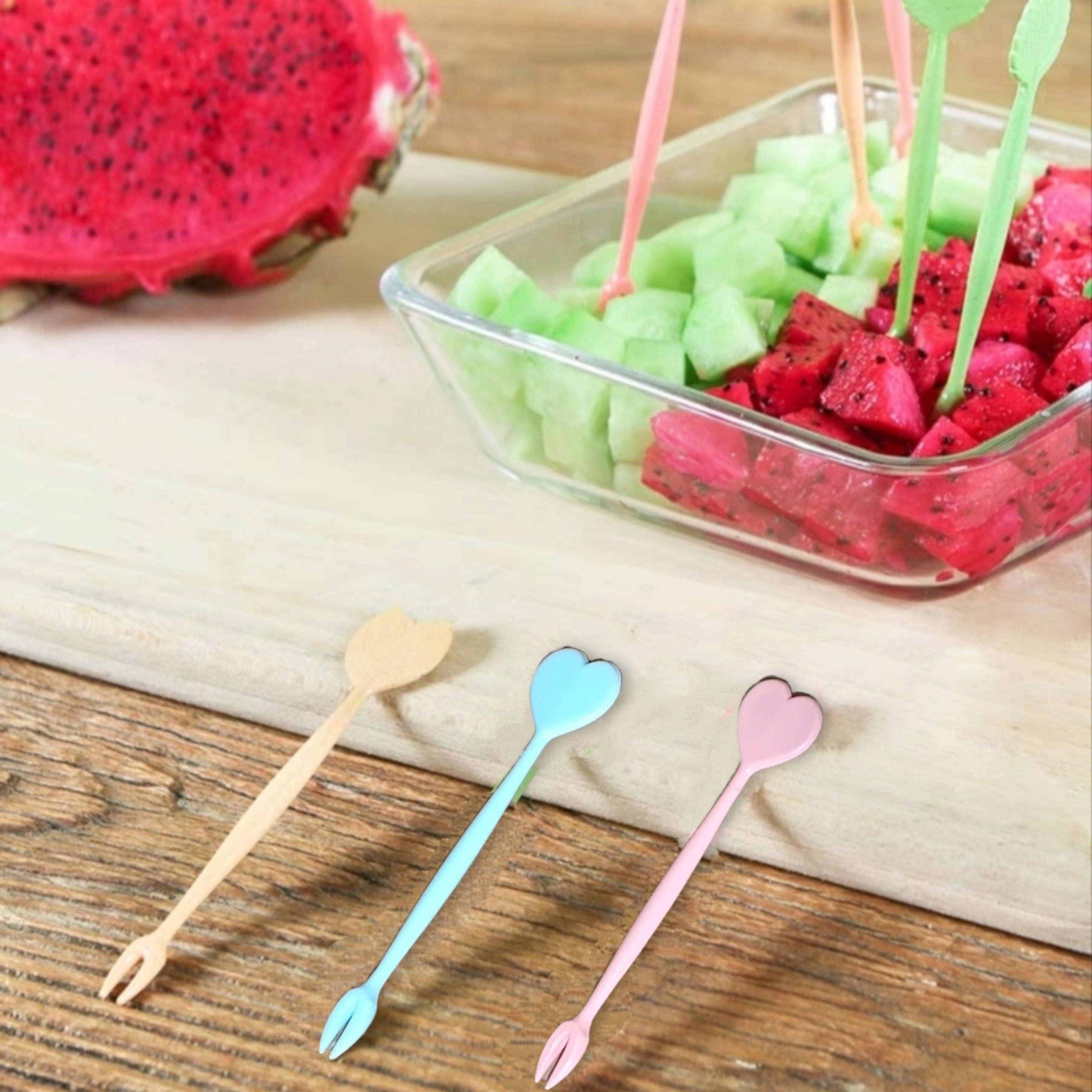 Sét giỏ 10 Dĩa Cao Cấp ăn Hoa Quả Tráng miệng tiện lợi - Nĩa ăn hoa quả trái cây